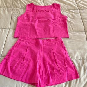 Chic High Waist Pink Women's Shorts Set